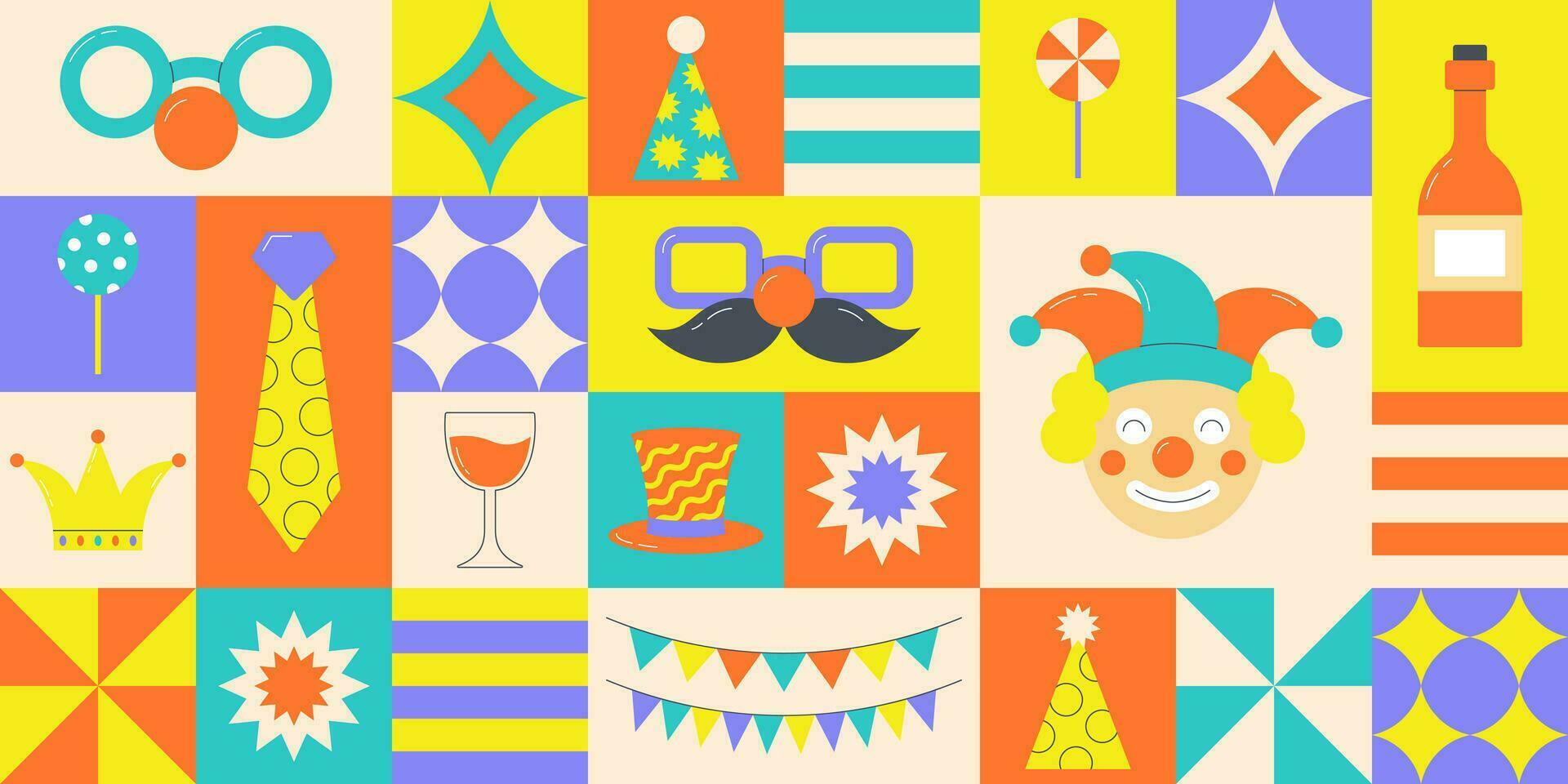 süß Karneval bunt geometrisch Muster. purim Urlaub und Festival Elemente im eben Stil. Vektor Illustration