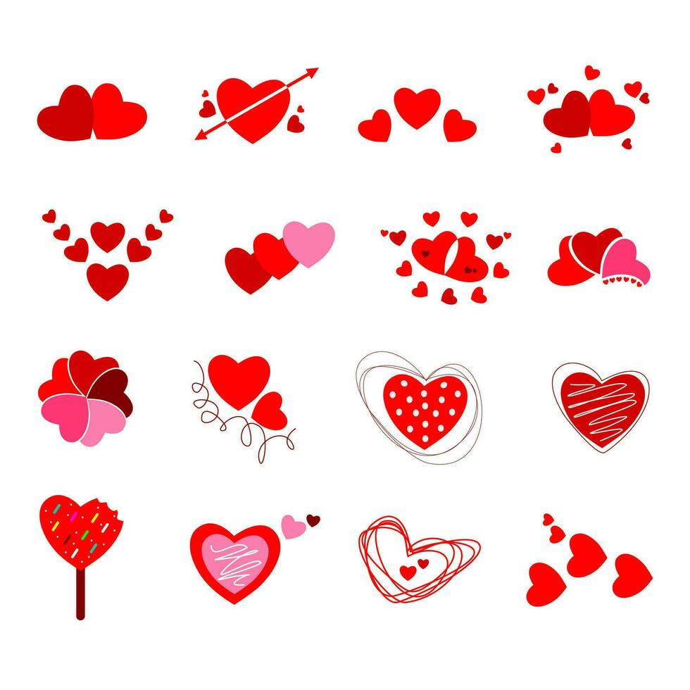Sammlung von bunt Herz Formen isoliert. perfekt zum Romantik, Liebe, Mutter Tag, Valentinstag Tag Konzept. Grafik Vektor Illustration.