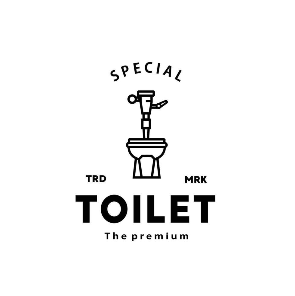 toalett linje hipster logotyp skål sanitetsartiklar vektor badrum. bidé toalett linje ikon interiör