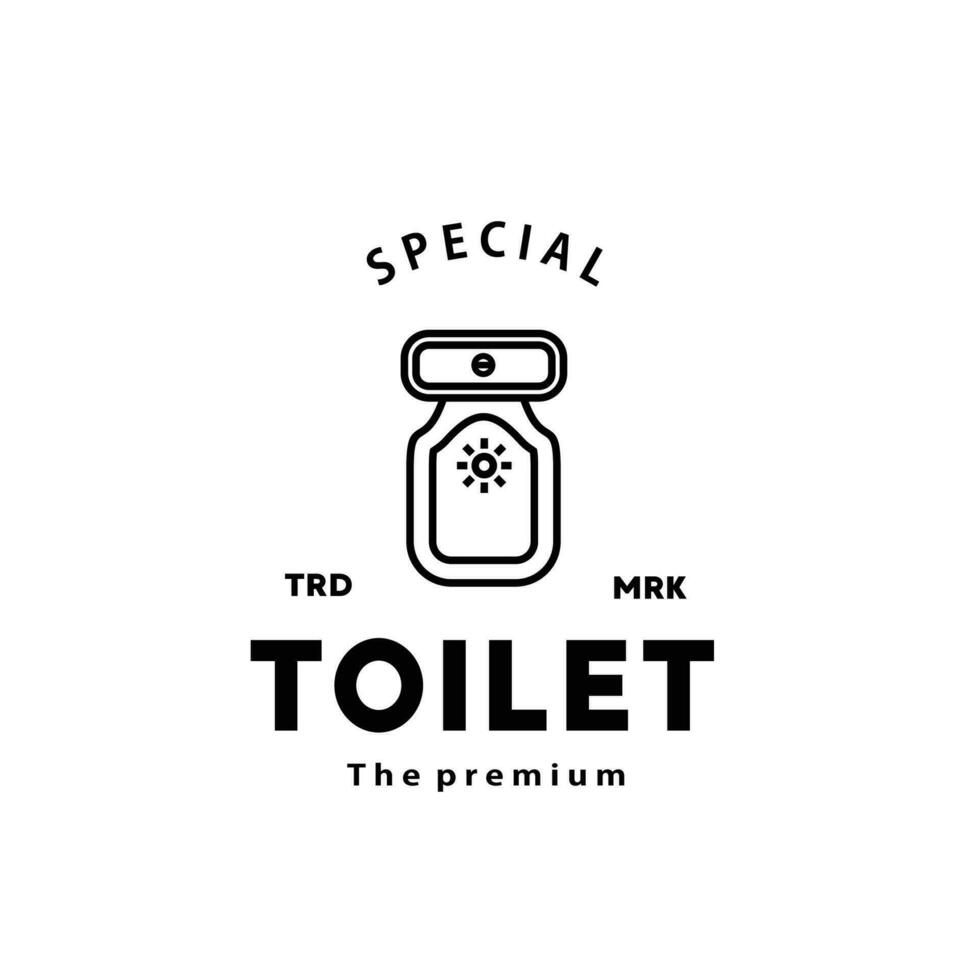 Toilette Linie Hipster Logo Schüssel Sanitärartikel Vektor Badezimmer. Bidet Toilette Linie Symbol Innere oben Aussicht