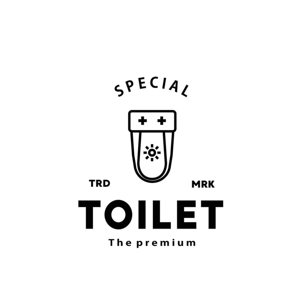 Toilette Linie Hipster Logo Schüssel Sanitärartikel Vektor Badezimmer. Bidet Toilette Linie Symbol Innere oben Aussicht