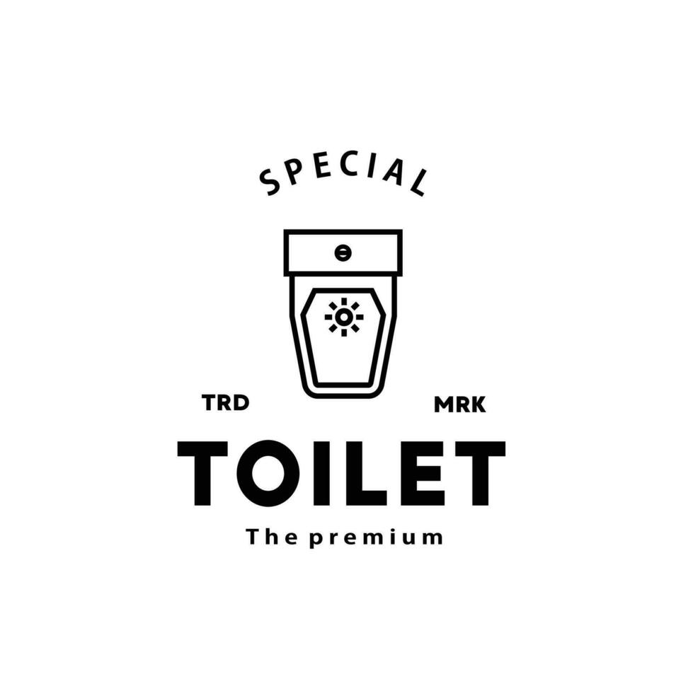 Toilette Linie Hipster Logo Schüssel Sanitärartikel Vektor Badezimmer. Bidet Toilette Linie Symbol Innere oben Aussicht