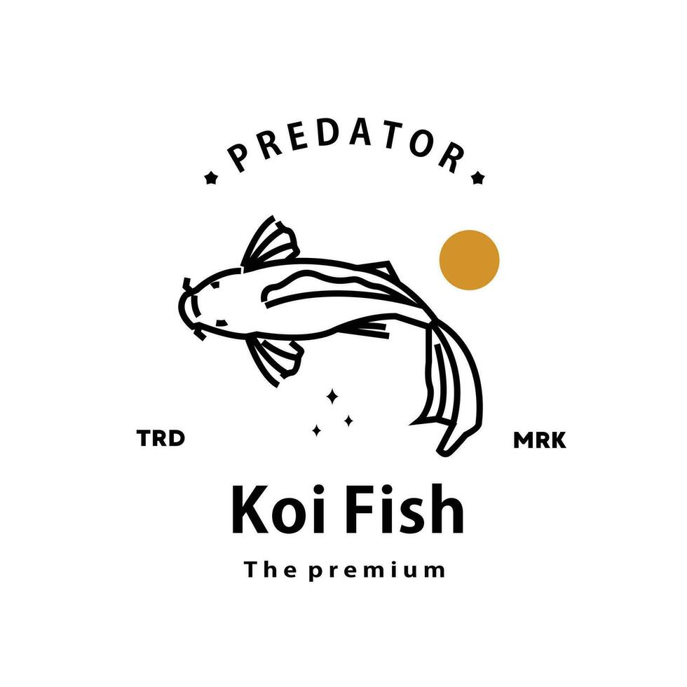 årgång retro hipster koi fisk logotyp vektor översikt monoline konst ikon