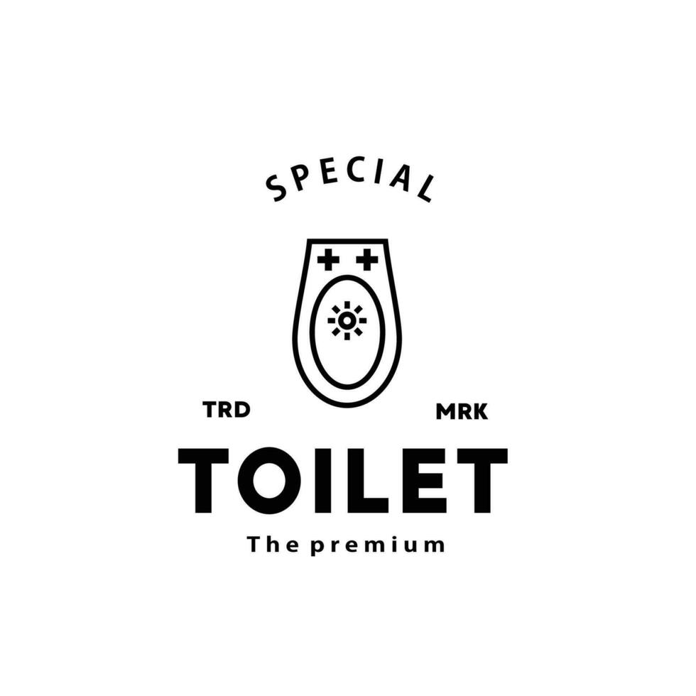 Toilette Linie Hipster Logo Schüssel Sanitärartikel Vektor Badezimmer. Bidet Toilette Linie Symbol Innere oben Aussicht