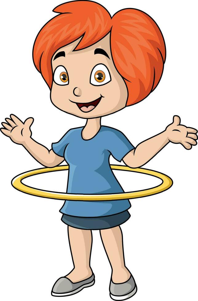 söt liten flicka tecknad serie snurrar hula ring vektor