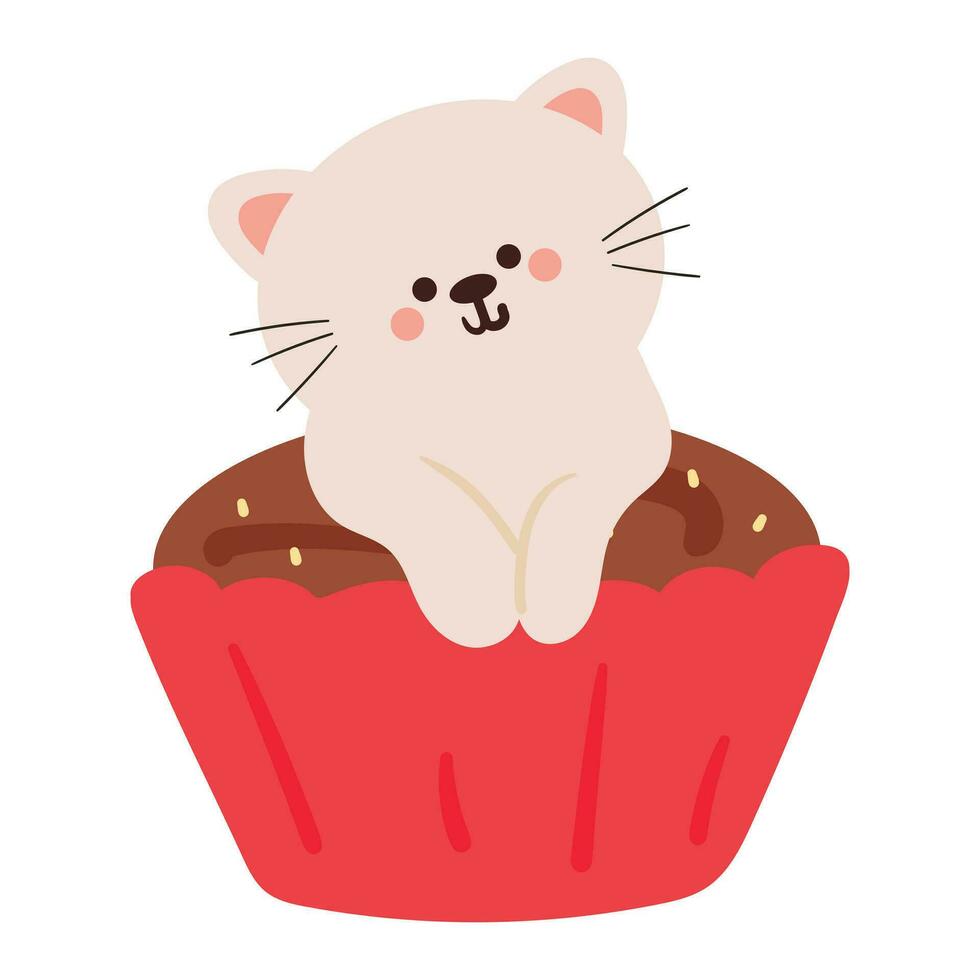 Hand Zeichnung Karikatur Cupcake mit Katze. süß Essen und Tier Gekritzel zum Symbol und Aufkleber vektor