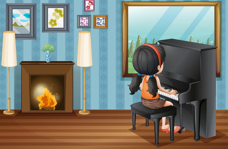 Flicka som spelar piano hemma vektor