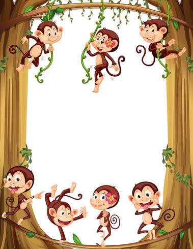 Gränsdesign med apor som klättrar på trädet vektor