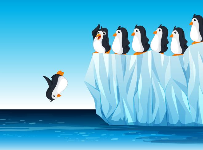 Pingvin hoppa i havet vektor