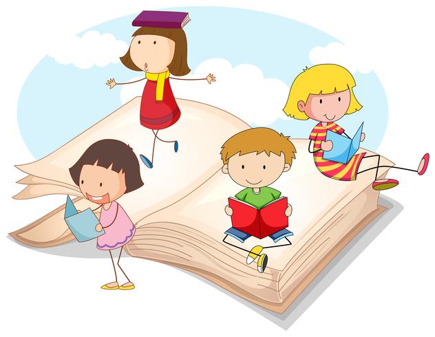 Viele Kinder lesen Bücher vektor