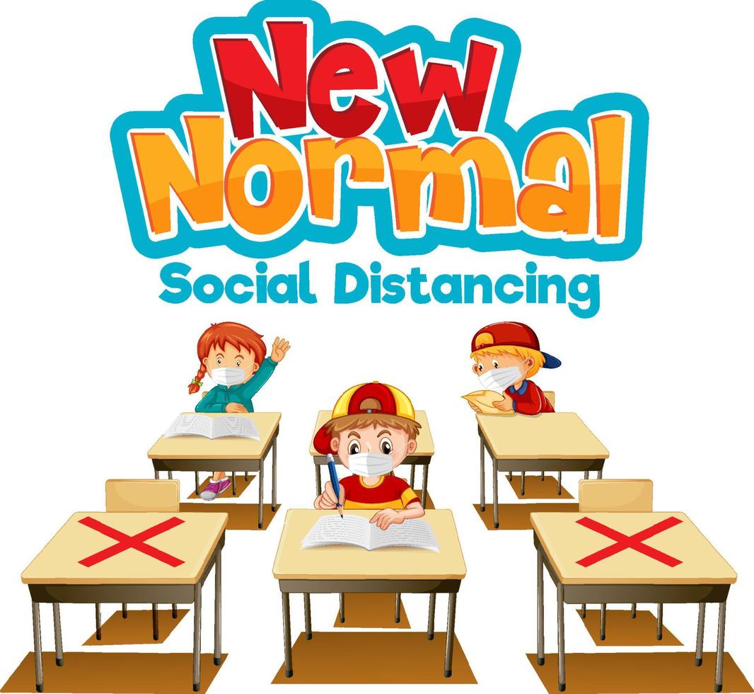 Neue Normalität mit Schülern Halten Sie soziale Distanz im Klassenzimmer aufrecht vektor