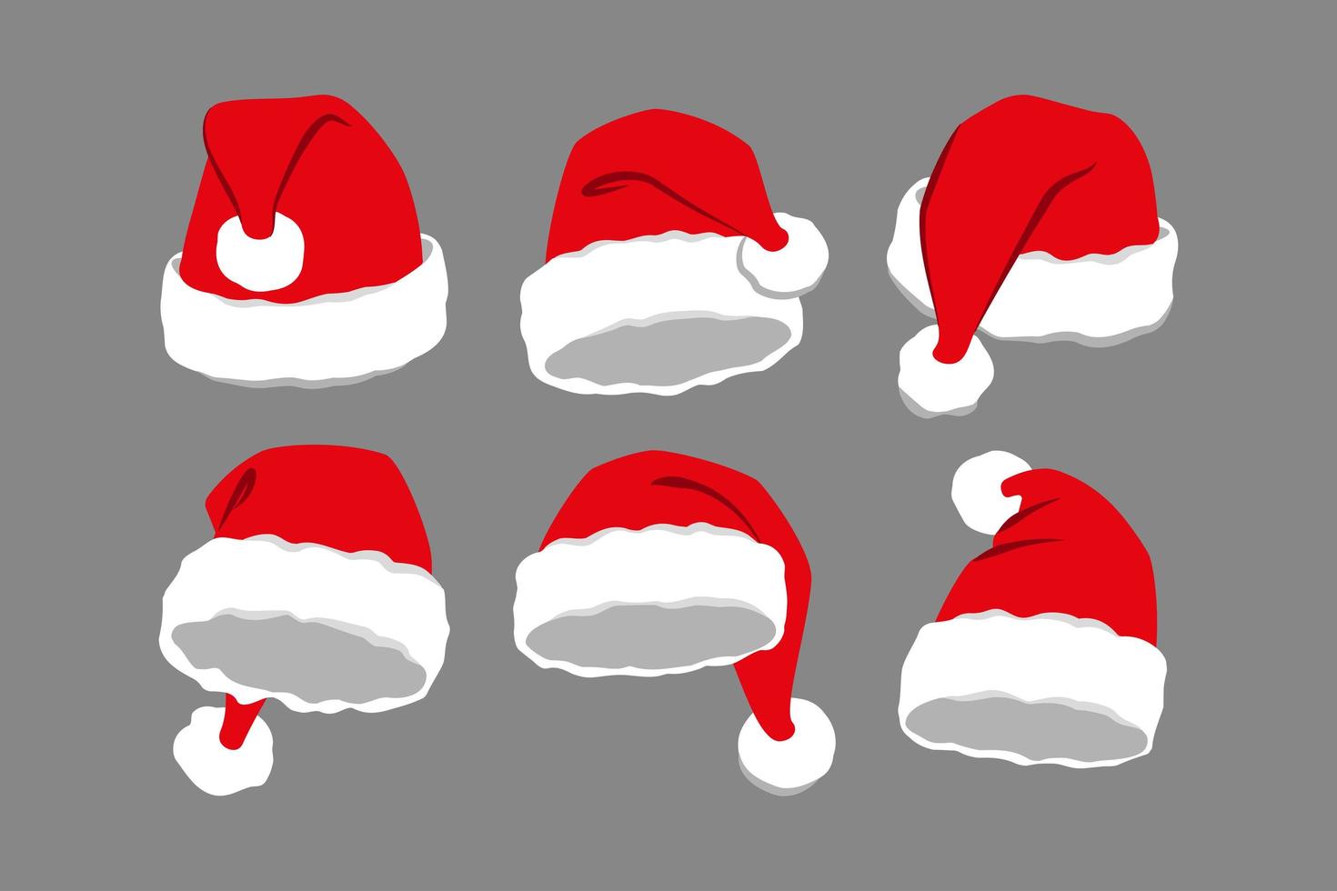 Sammlung von roten Weihnachtsmann-Hüten. Vektor-Illustration. eben vektor