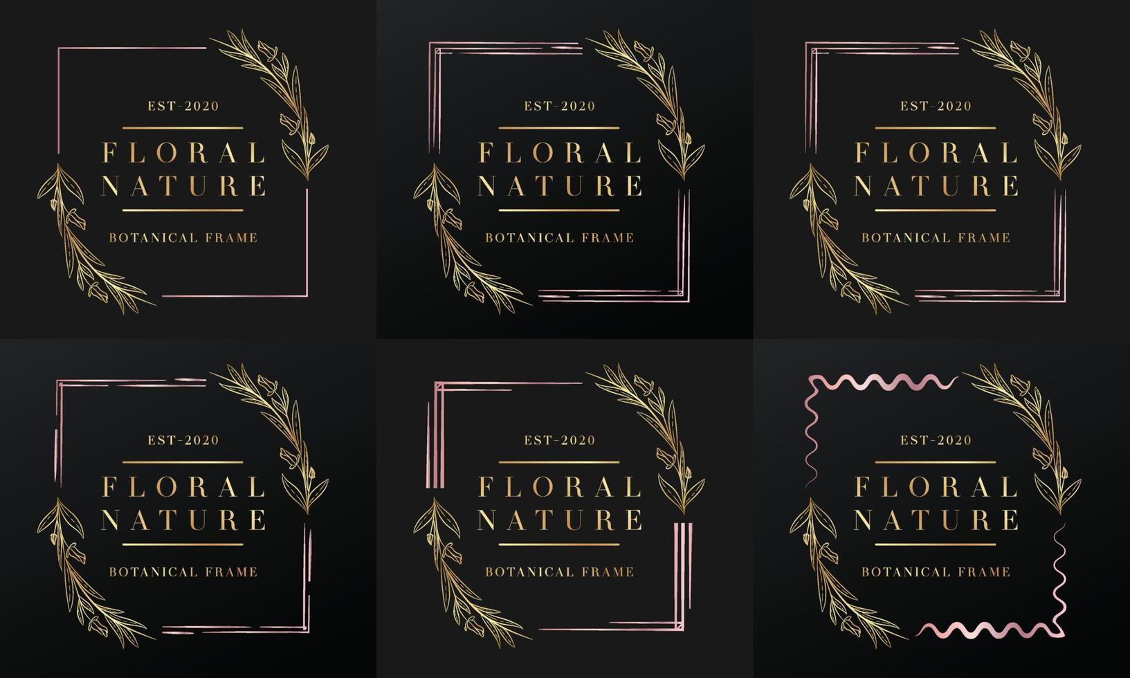 handgezeichneter goldener botanischer und floraler Rahmen für botanisches Logo vektor
