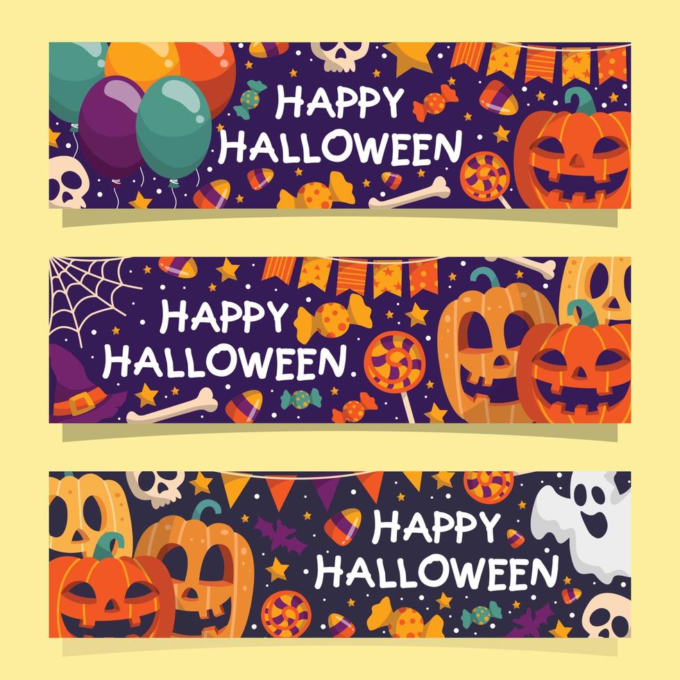 uppsättning glada halloween banner vektor