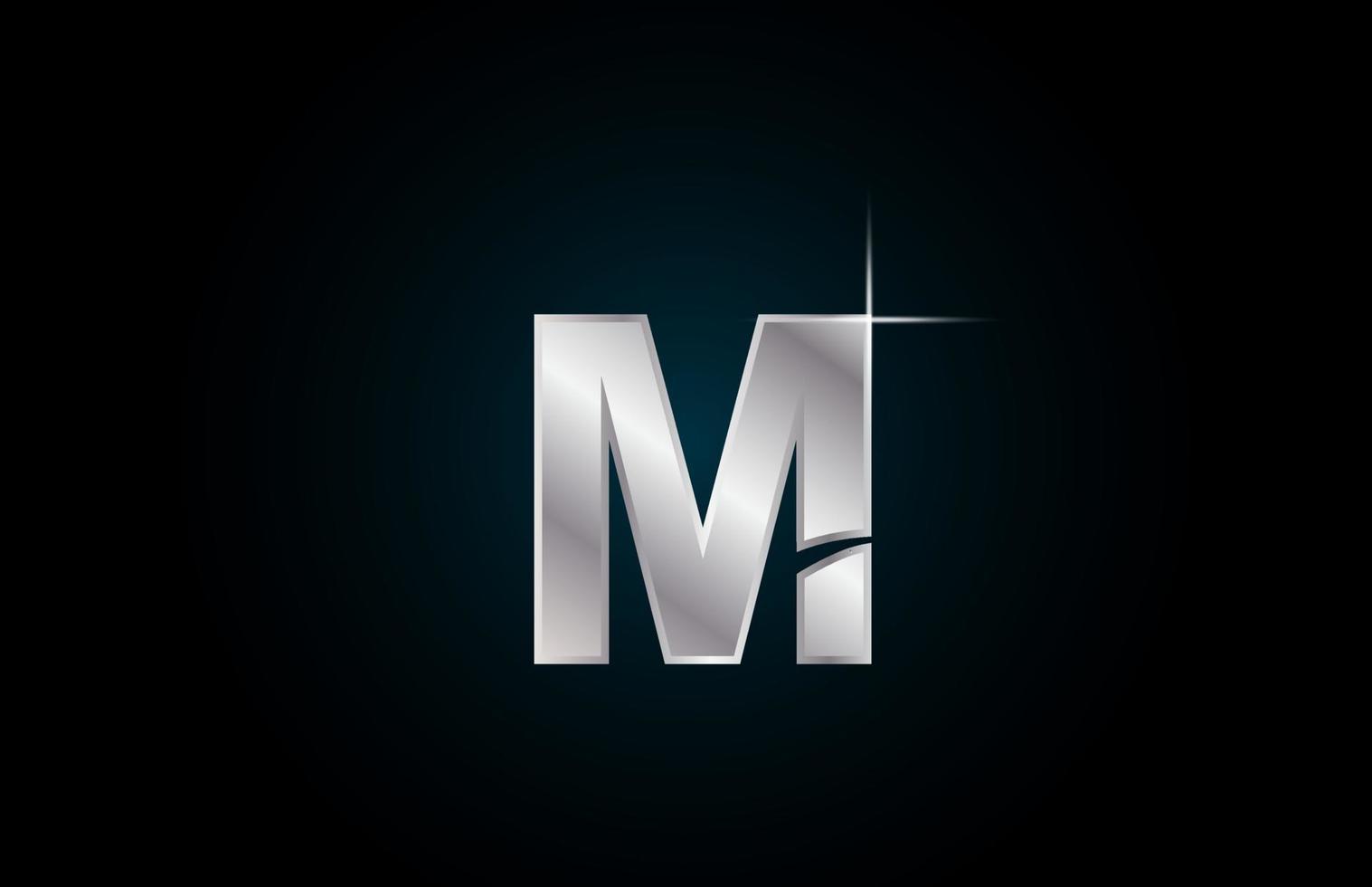 m silver metall alfabetet brev logotyp ikon för företag och företag med gnista design vektor