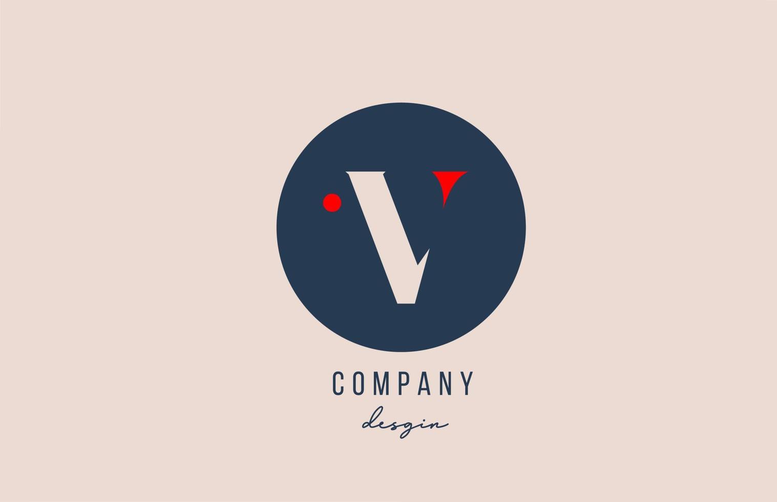 Red Dot V Letter Alphabet Logo Icon Design mit blauem Kreis für Unternehmen und Unternehmen vektor
