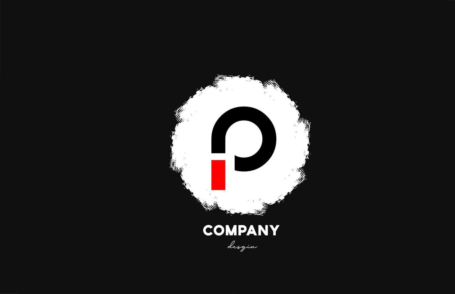 p schwarz rot weißes Alphabet Buchstaben Logo Symbol mit Grunge Design für Unternehmen und Unternehmen vektor
