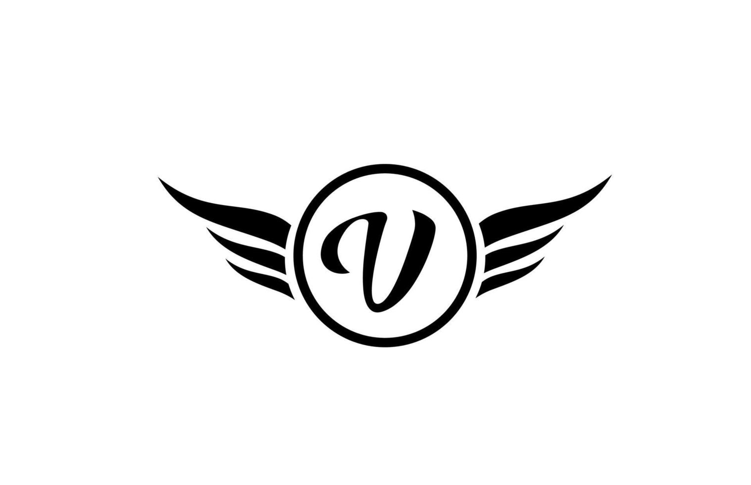 svart och v v vingar vingar alfabetet brev logotyp ikon med cirkel för företagets design och företag vektor