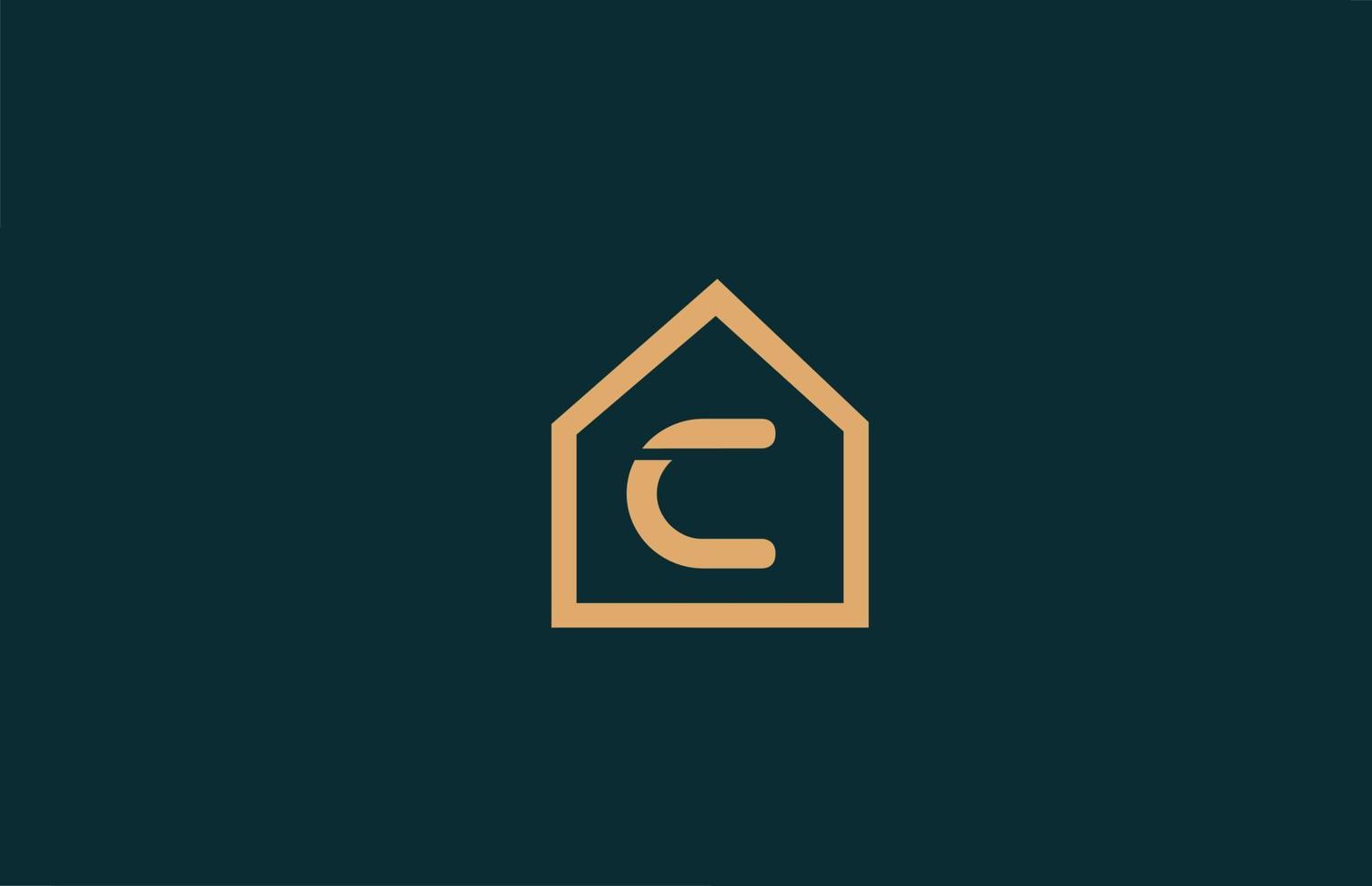 gul c alfabetet brev logotyp ikon för företag och företag med hus kontur design vektor