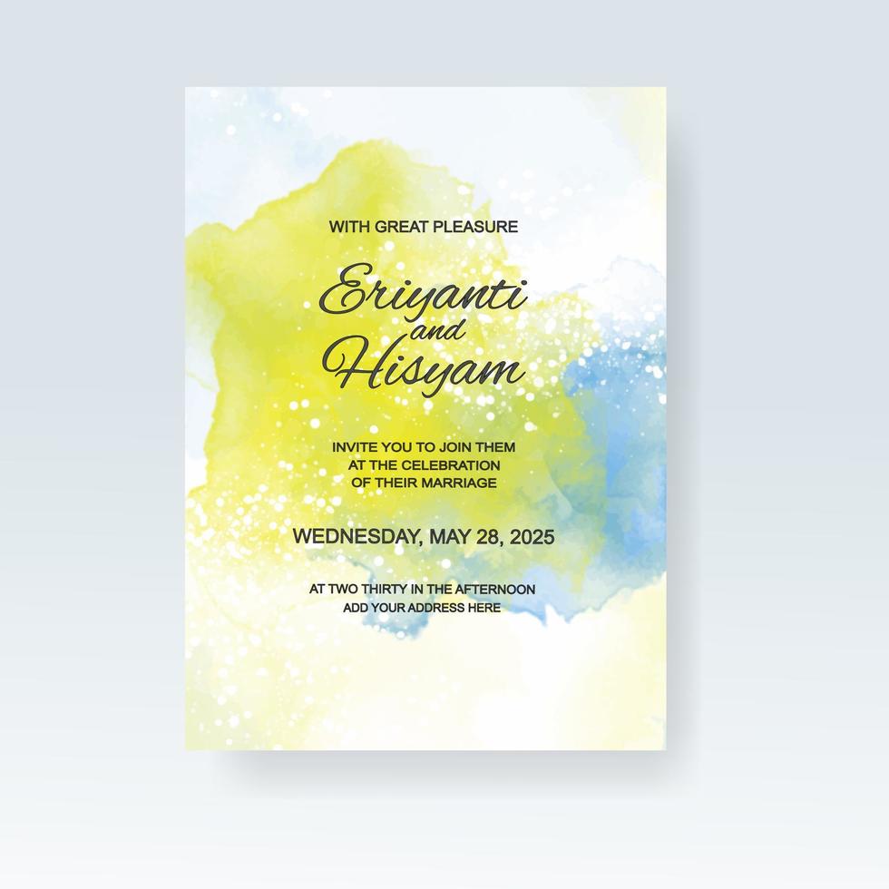 akvarell bröllop inbjudningskort. vackert bröllopskort akvarell med stänk. vektor