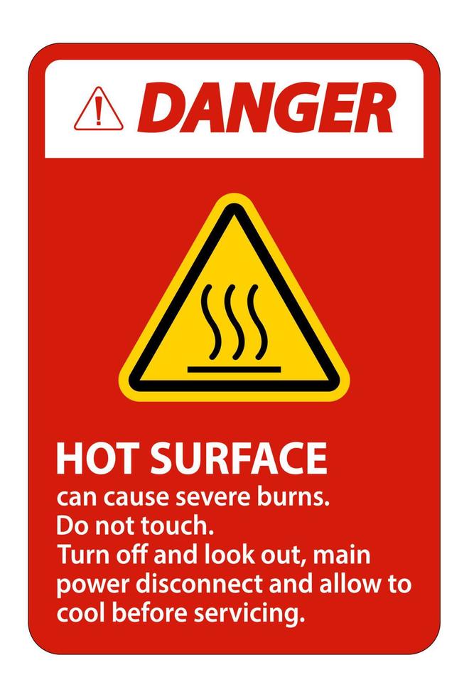 Gefahr heißes Oberflächenzeichen auf weißem Hintergrund vektor