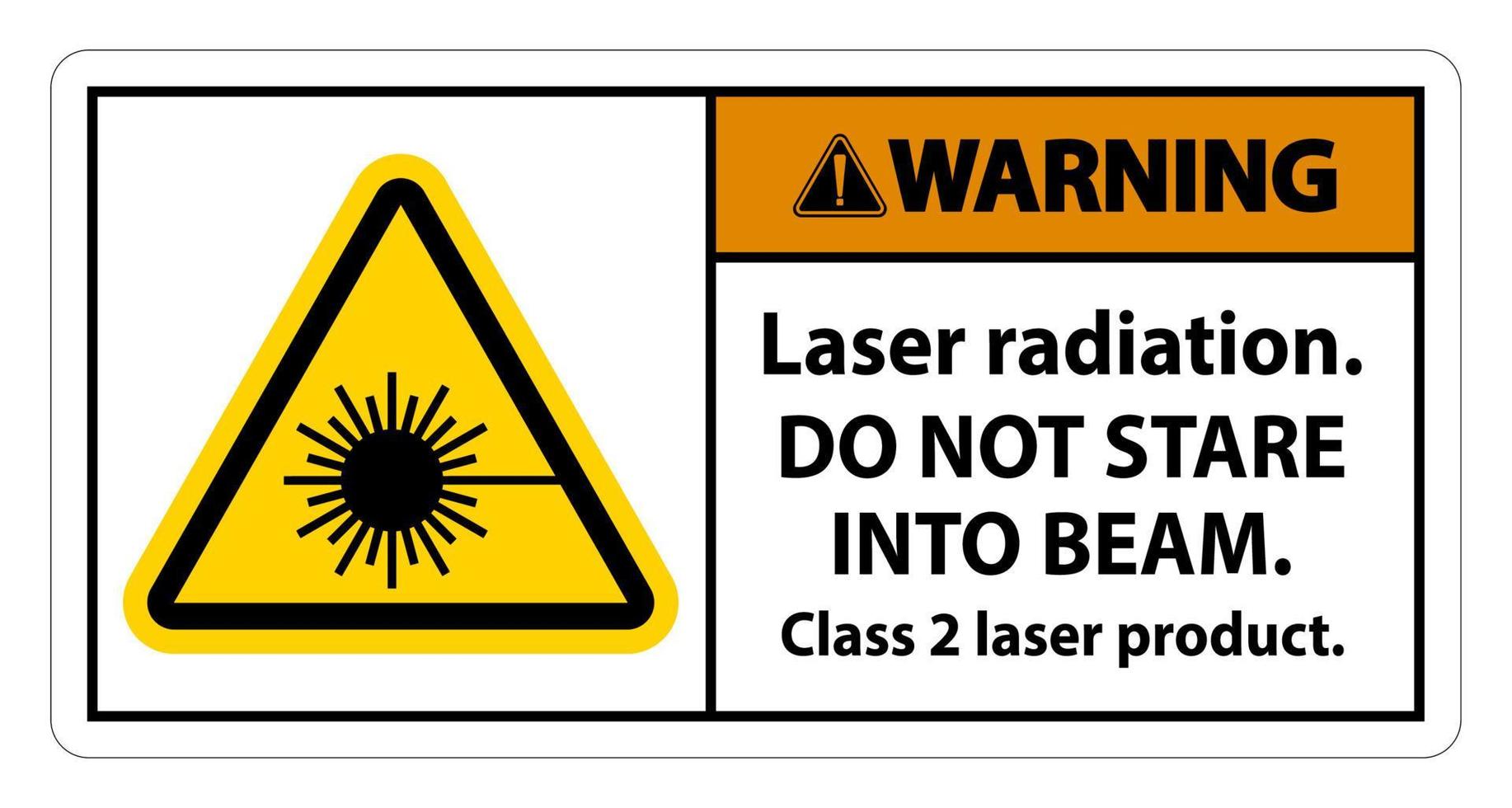 varning laserstrålning, stirra inte in i strålen, klass 2 laser produkt tecken på vit bakgrund vektor