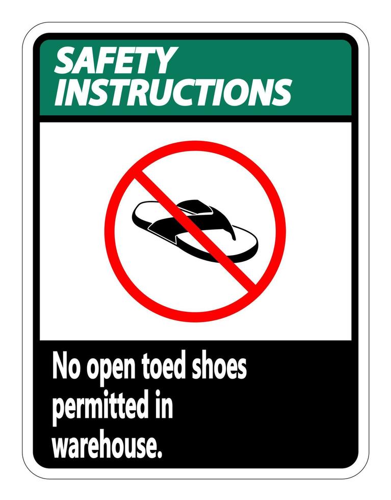 säkerhetsinstruktioner inga öppna toed skor tecken på vit bakgrund vektor