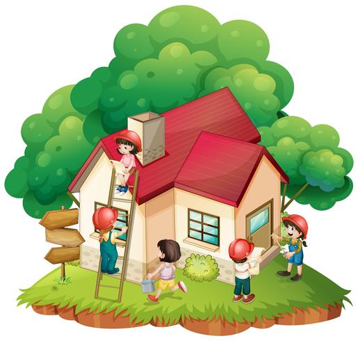Kinder bauen ein kleines Haus vektor