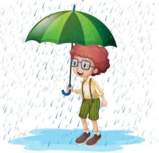 Kleiner Junge, der im Regen steht vektor