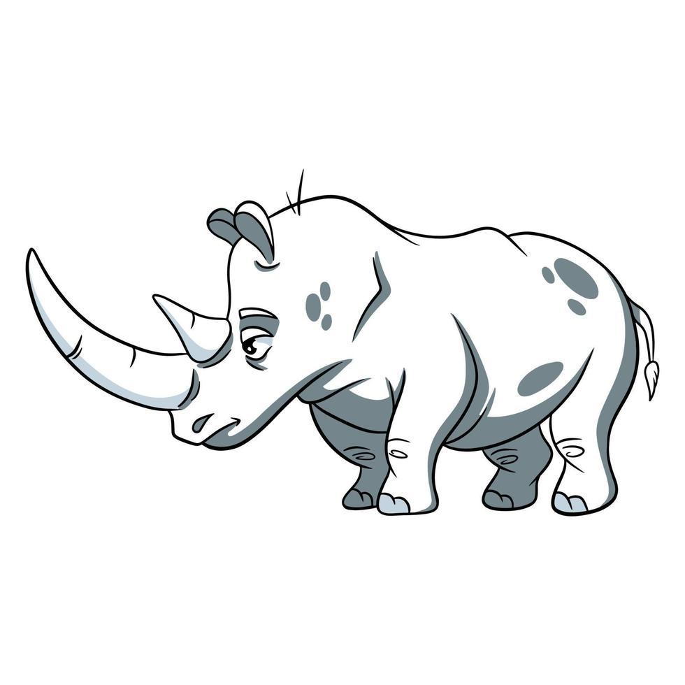 Tiercharakter lustiges Nashorn im Linienstil. Kinderillustration. vektor