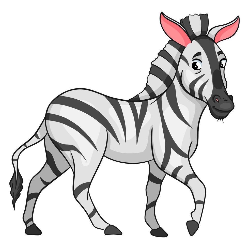 djur karaktär rolig zebra i tecknad stil. barns illustration. vektor