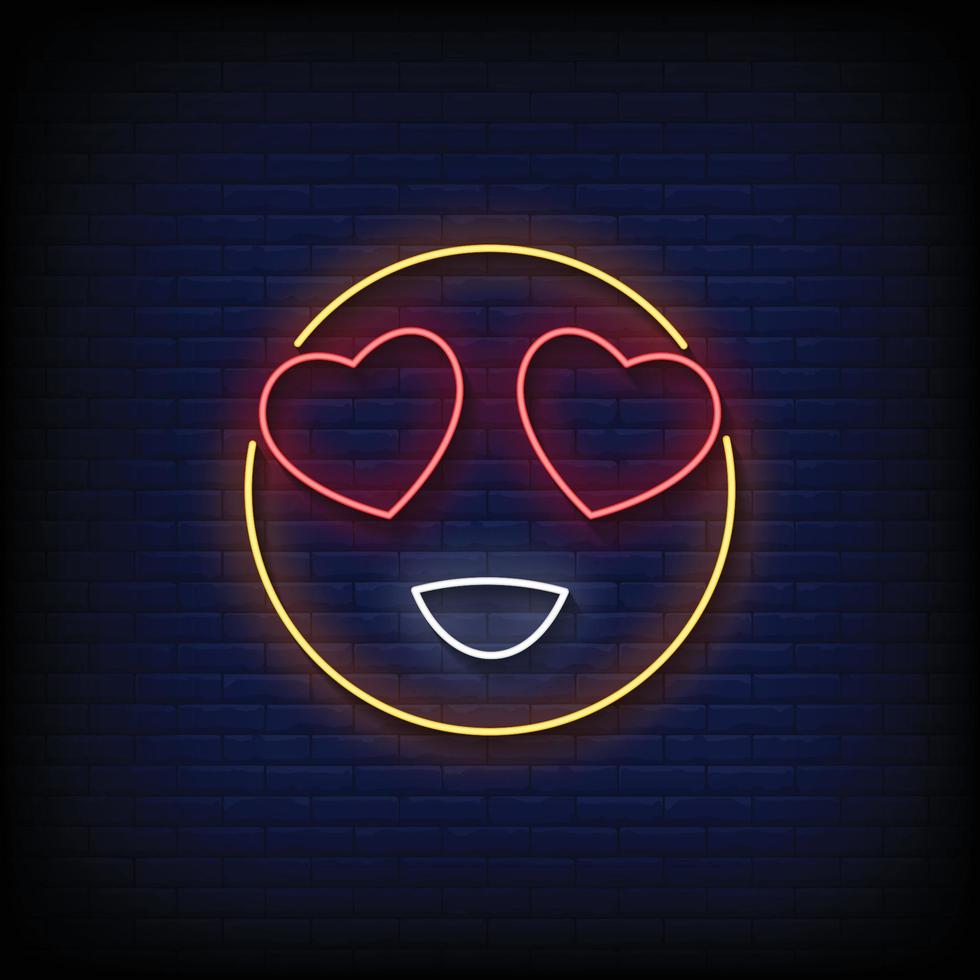 Emoticon liebe es Neonzeichen Stil Textvektor vektor