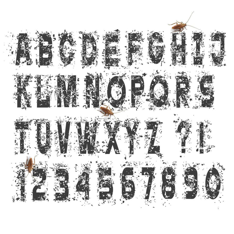 Grunge schmutzige Alphabet Buchstaben und Zahlen, Vektor-Set vektor