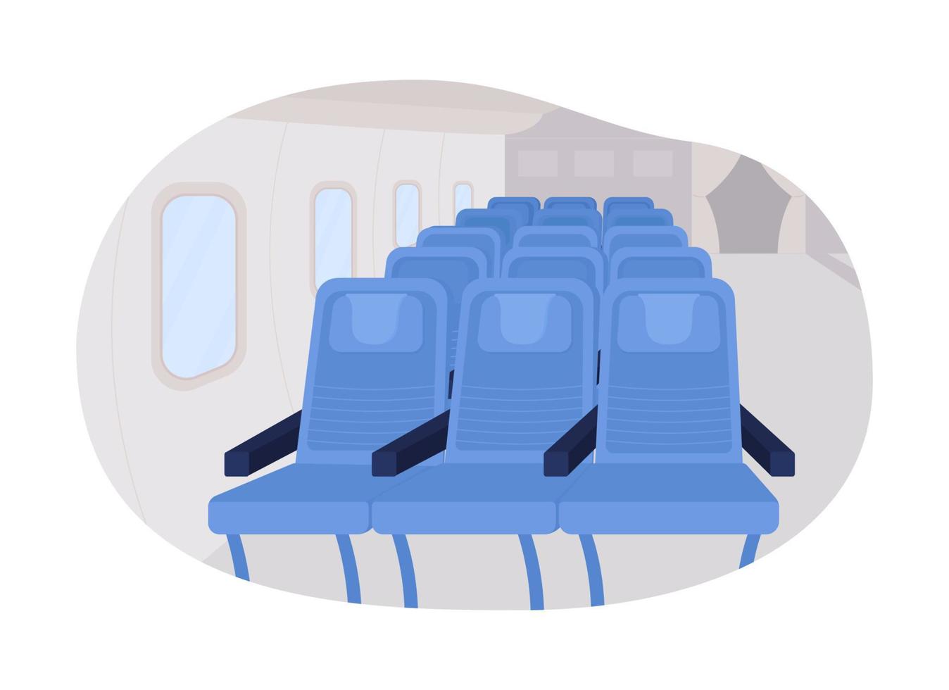 flygplan passagerarsäten rad 2d vektor isolerad illustration. sitter för flygresa. plan första klass platt interiör på tecknad bakgrund. inuti kollektivtrafik färgglada scen