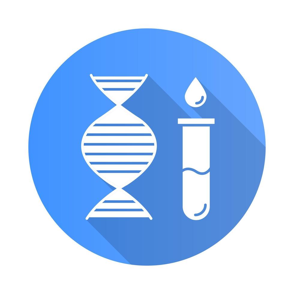 genetisk testning blå platt design lång skugga glyph ikon vektor