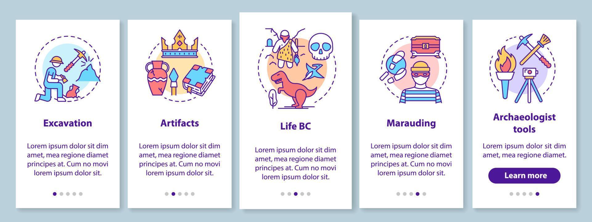 Archäologie-Onboarding-Seitenbildschirm der mobilen App mit linearen Konzepten vektor