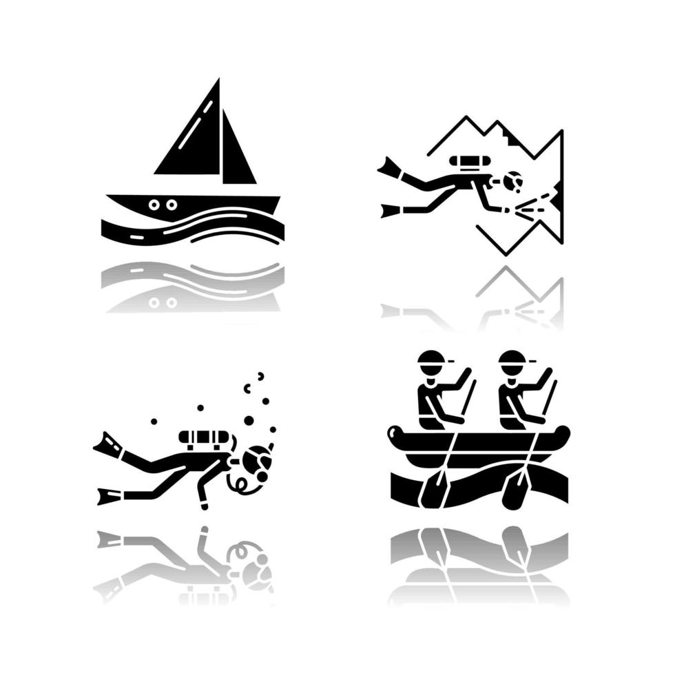 vattensporter droppe skugga svart glyph ikoner set vektor