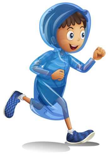 Junge im Regenmantel laufen vektor