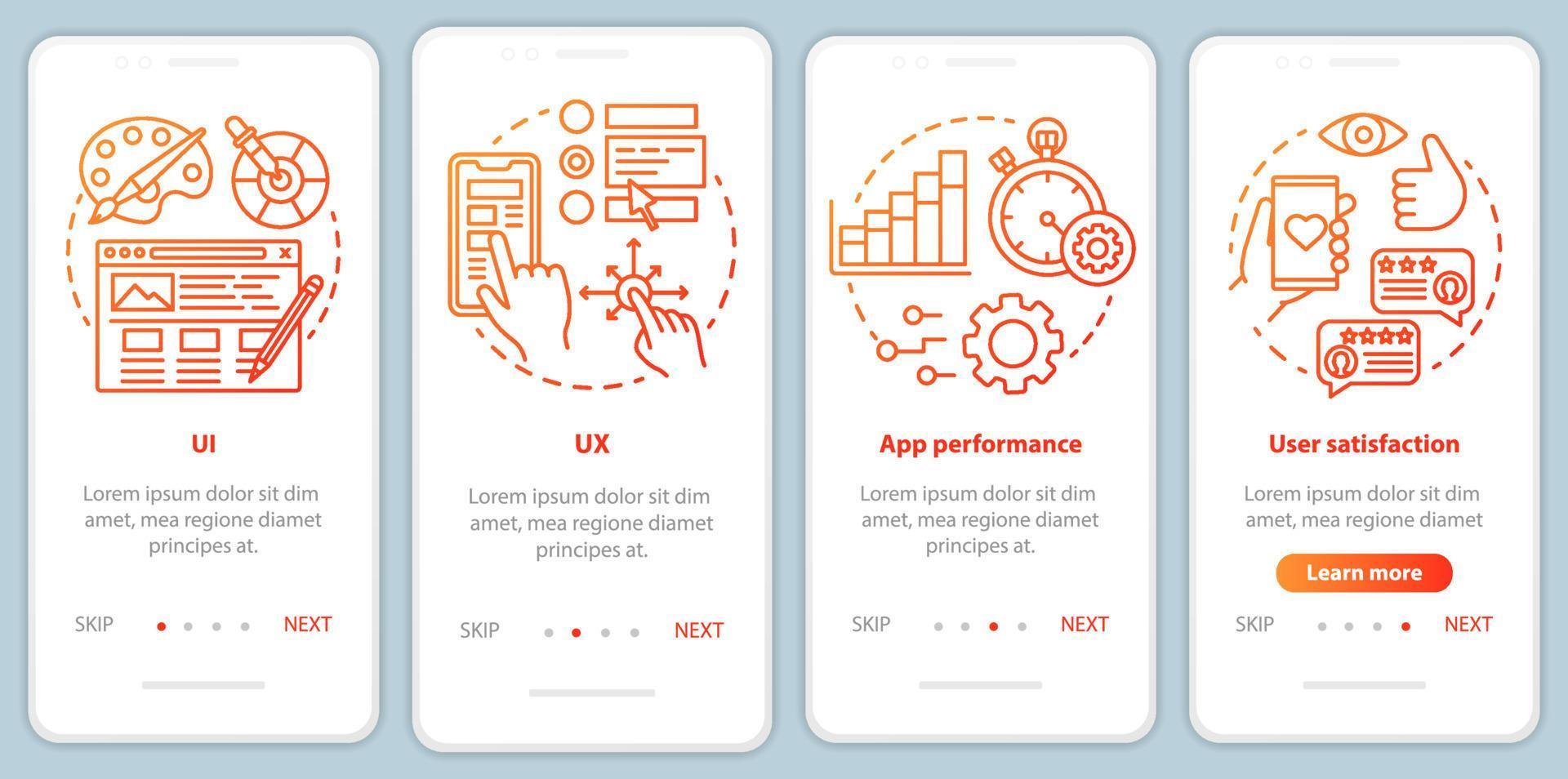 Softwareentwicklung Onboarding Mobile App Seite Bildschirm Vektorvorlage vektor