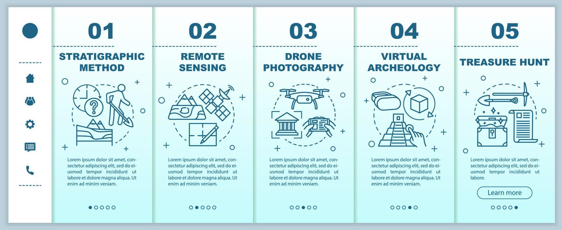 Archäologiemethoden Onboarding mobiler Webseiten Vektorvorlage vektor