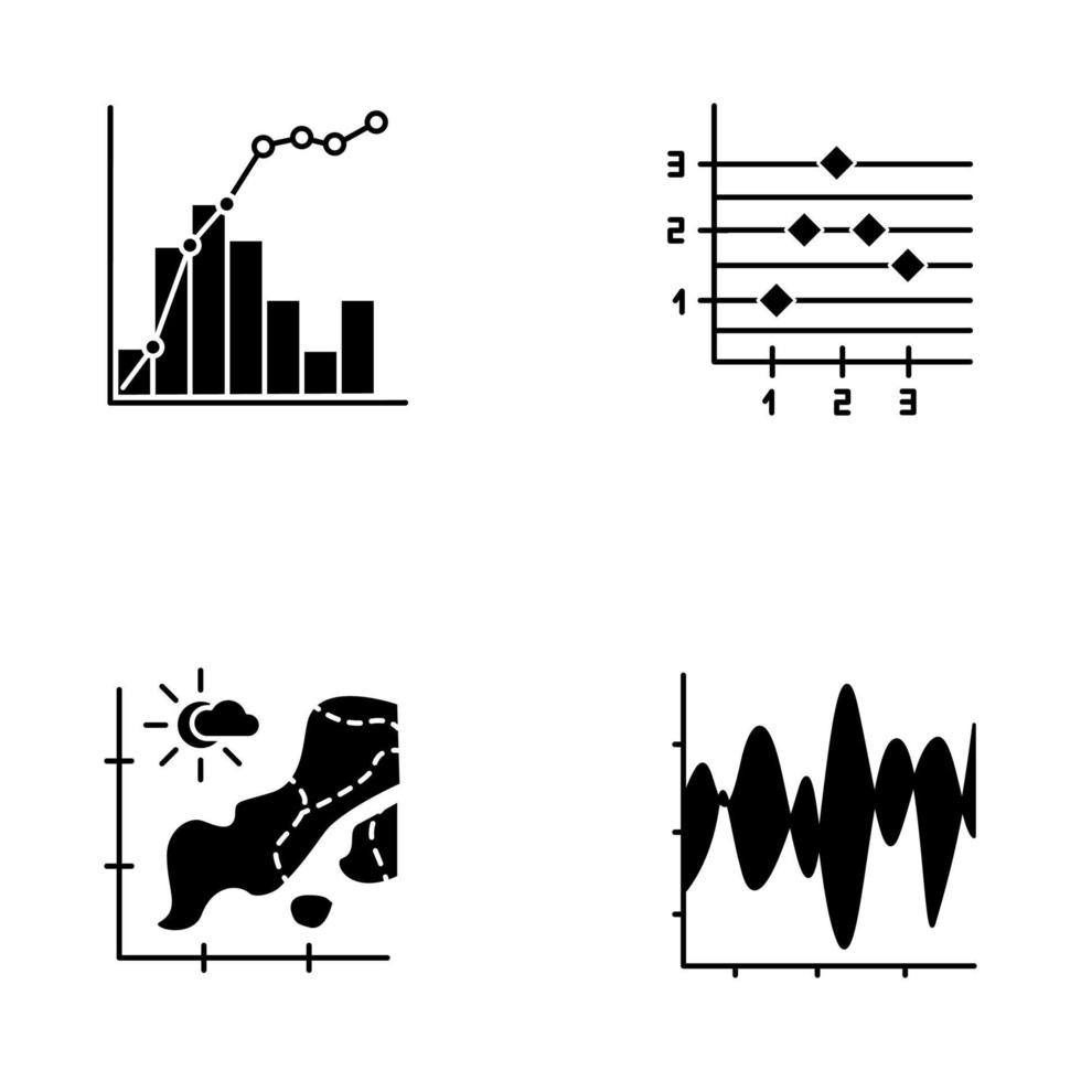 diagram och graf glyph ikoner set vektor