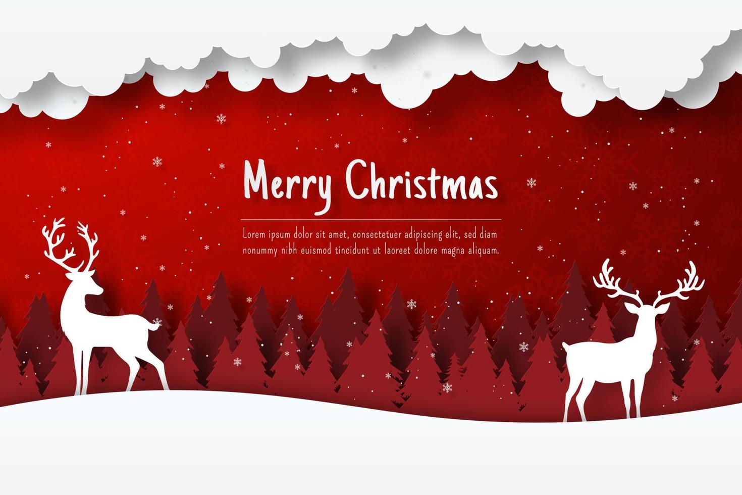 Weihnachtspostkarte von Rentier im Wald, Papierschnittillustration vektor