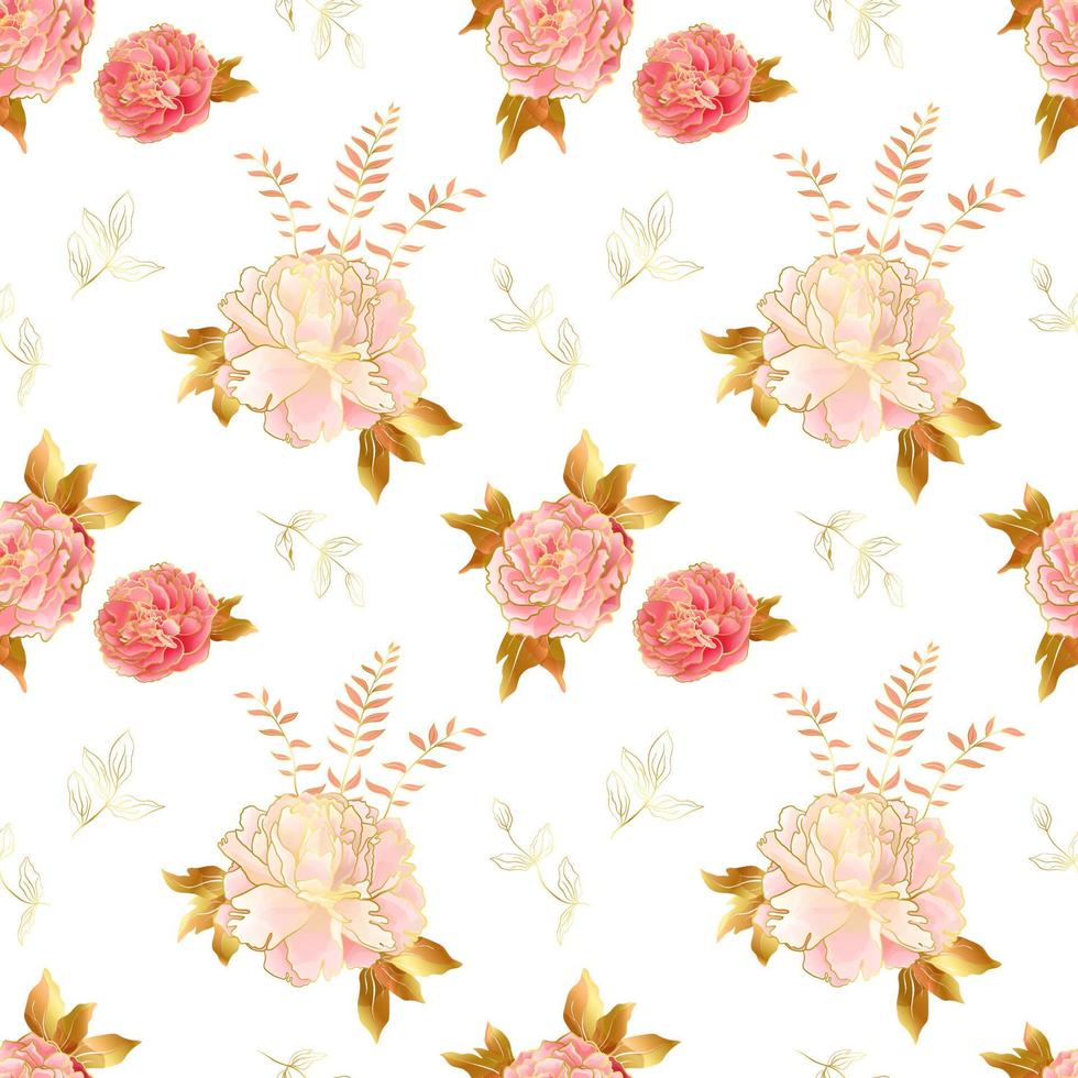 gräddrosa millefleurs sömlösa mönster med pionblommor. landets naturliga färgpalett. botanisk blommig dekor för textil och tapeter vektor