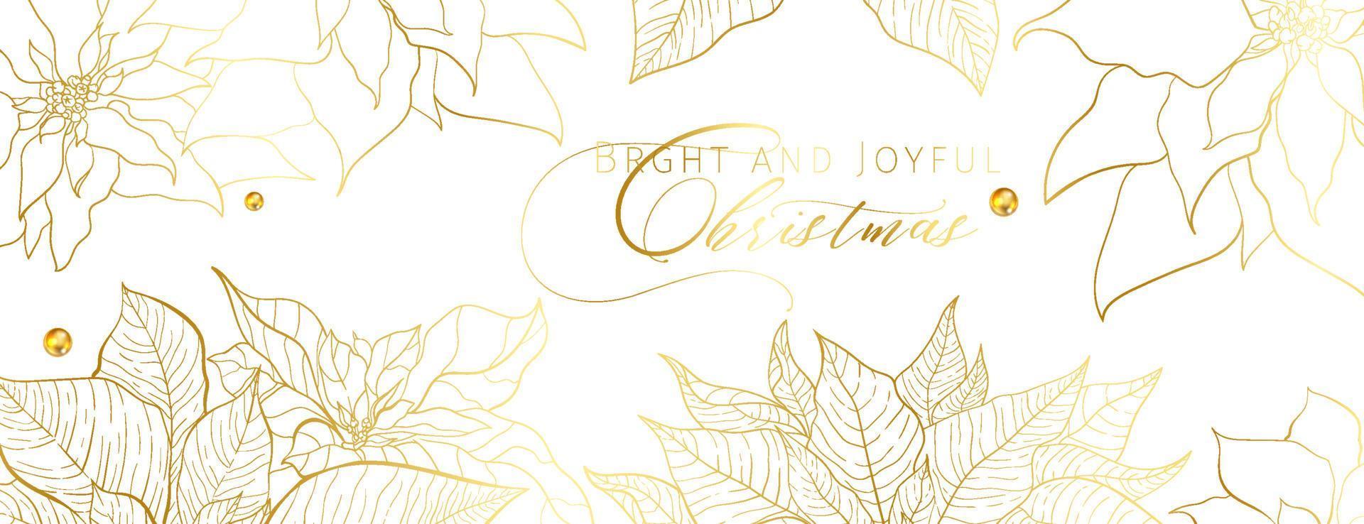 Weihnachtsstern weißes Kopfbanner in einem eleganten Luxusstil. goldene Linie Weihnachtssternblätter auf weißem Hintergrund. Weihnachten und Neujahr soziale Netzwerke Dekor vektor