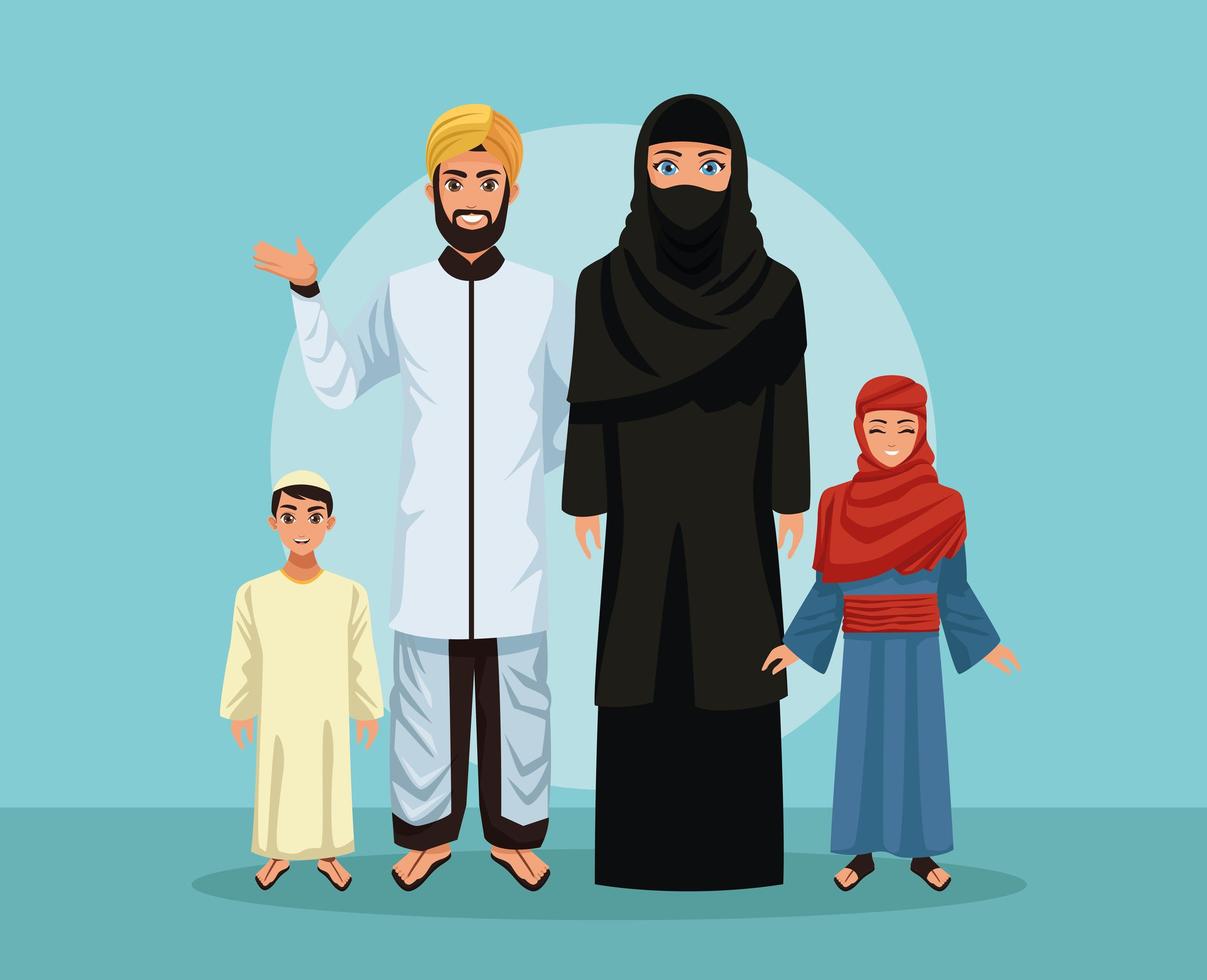 fem muslimska familjemedlemmar vektor