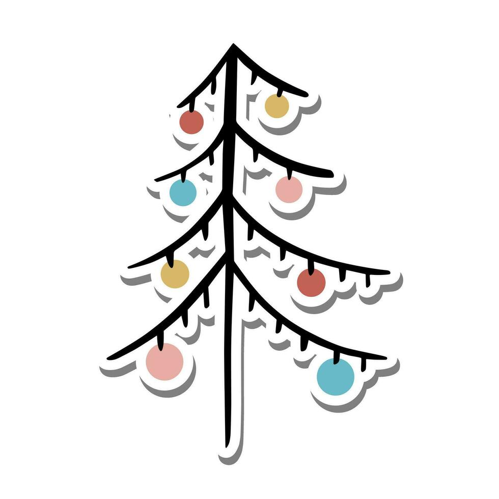Überreste von Weihnachten Baum mit Farben Ball auf Weiß Silhouette und grau Schatten. Vektor Illustration zum Dekoration oder irgendein Design.