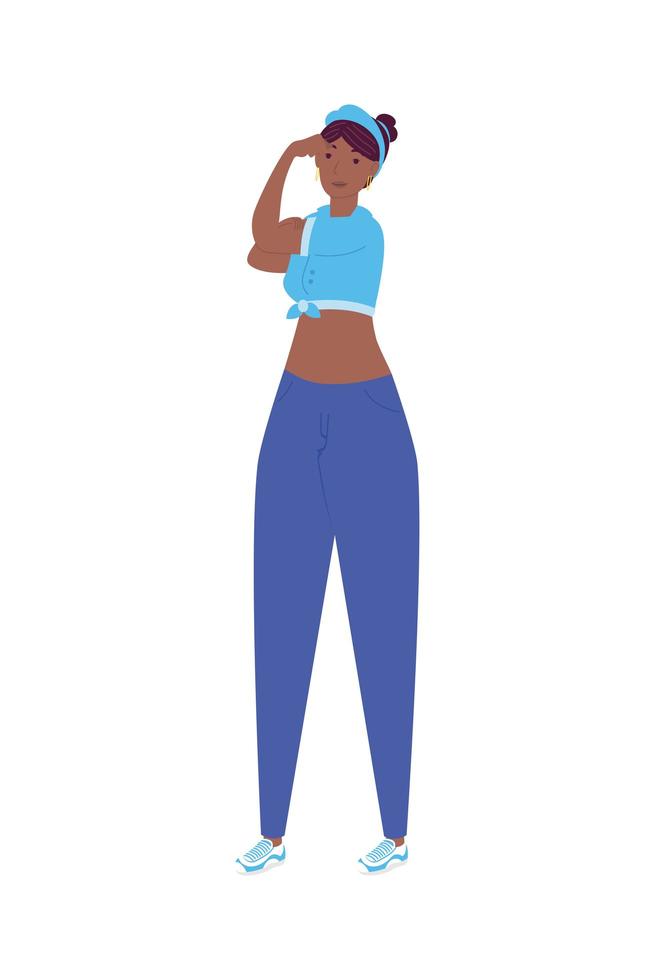 afro stark kvinna stående avatar karaktär vektor