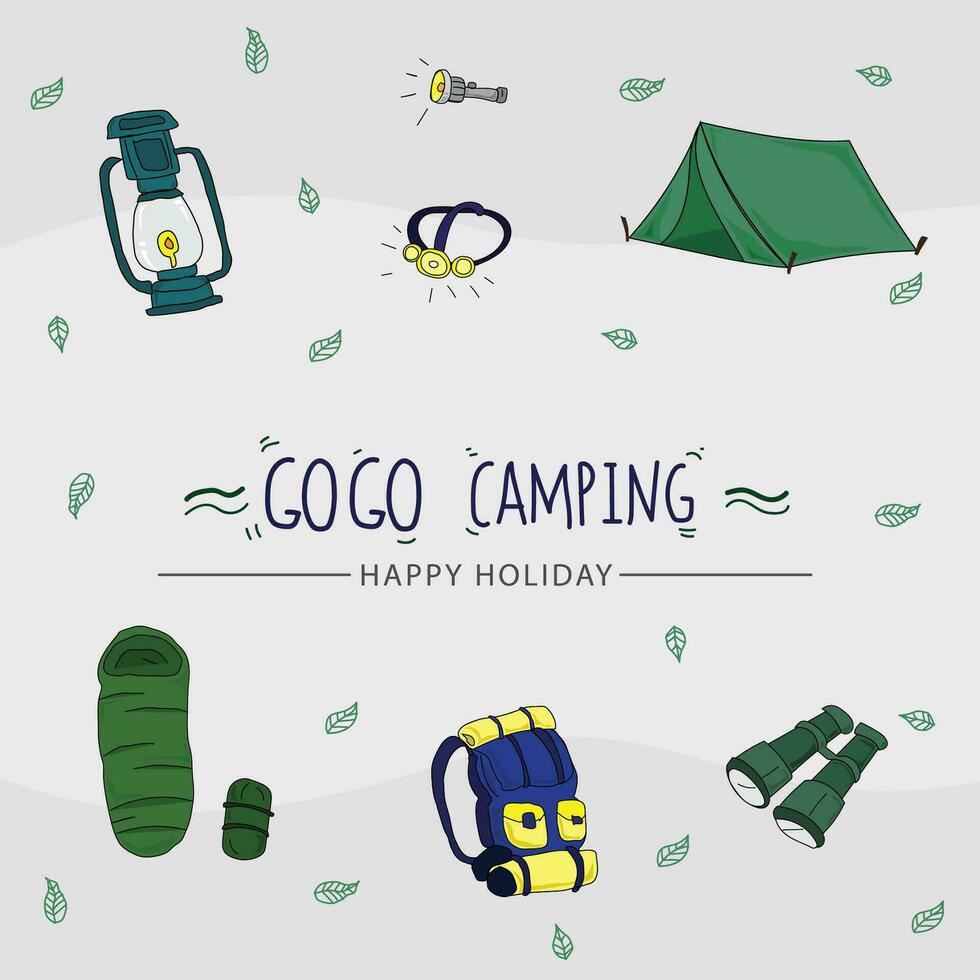 camping hand dragen klotter vektor illustration. camping begrepp.