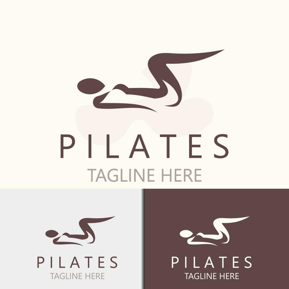 abstrakt pilates logotyp, yoga identitet kropp balans vektor monoline design mall. wellness livsstil