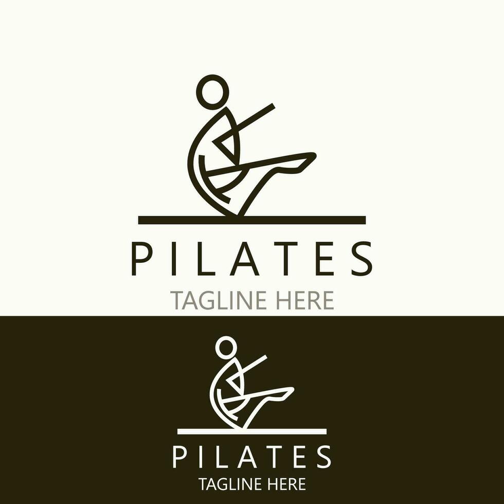 abstrakt pilates logotyp, yoga identitet kropp balans vektor monoline design mall. wellness livsstil